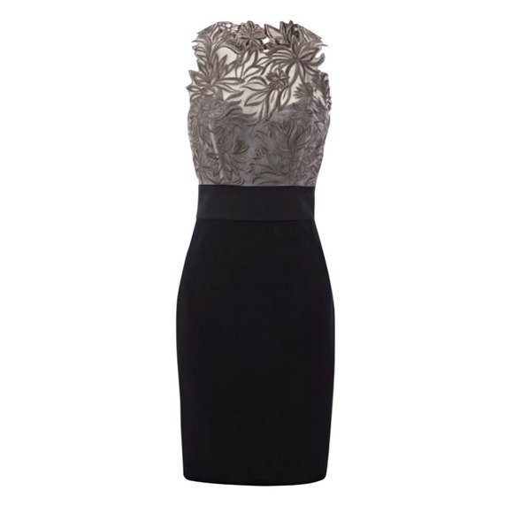 Karen Millen Dresses & Skirts - Karen Millen DL232 Silk Embroidered Lace Bodice‎ Sheath Dress Black Taupe US 12